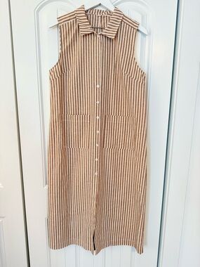 Sleeveless Button-Front Striped Midi Dress Sz Large NEW WITHOUT TAGS